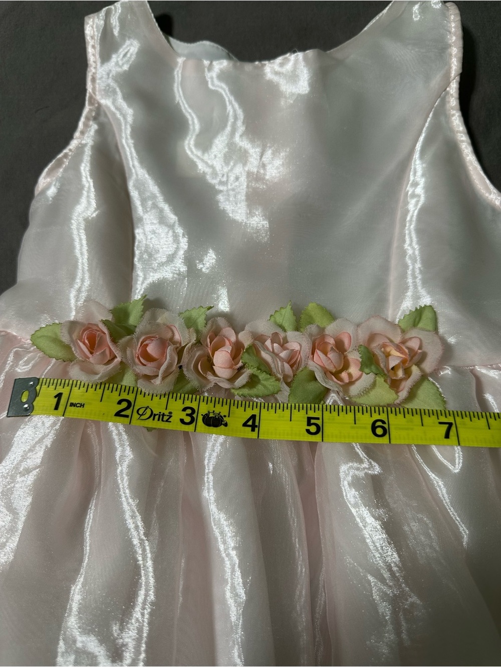 Little Girls' Shimmer Pink Floral Belted Dress - Picture 6 of 10